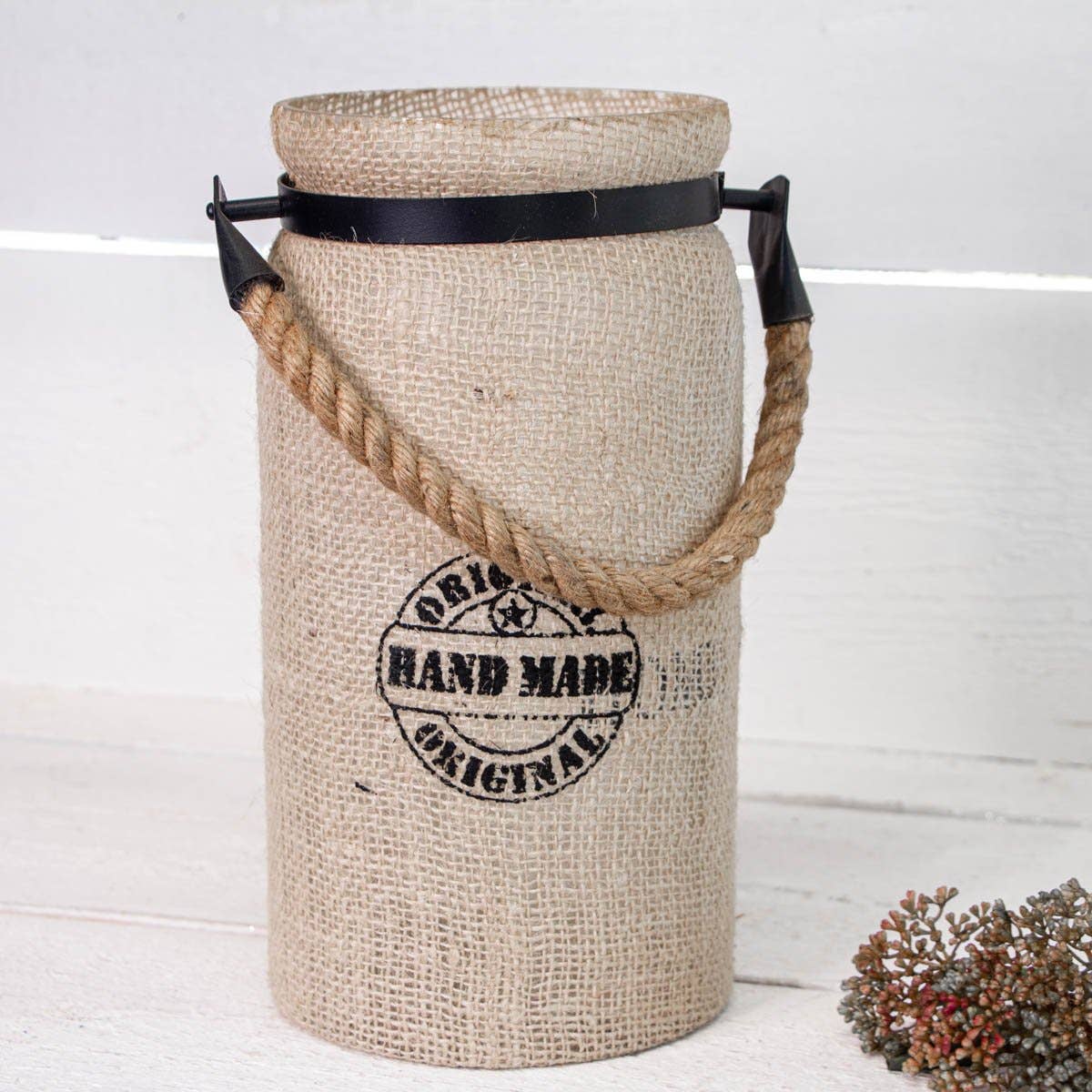 Glazen lantaarn met jute